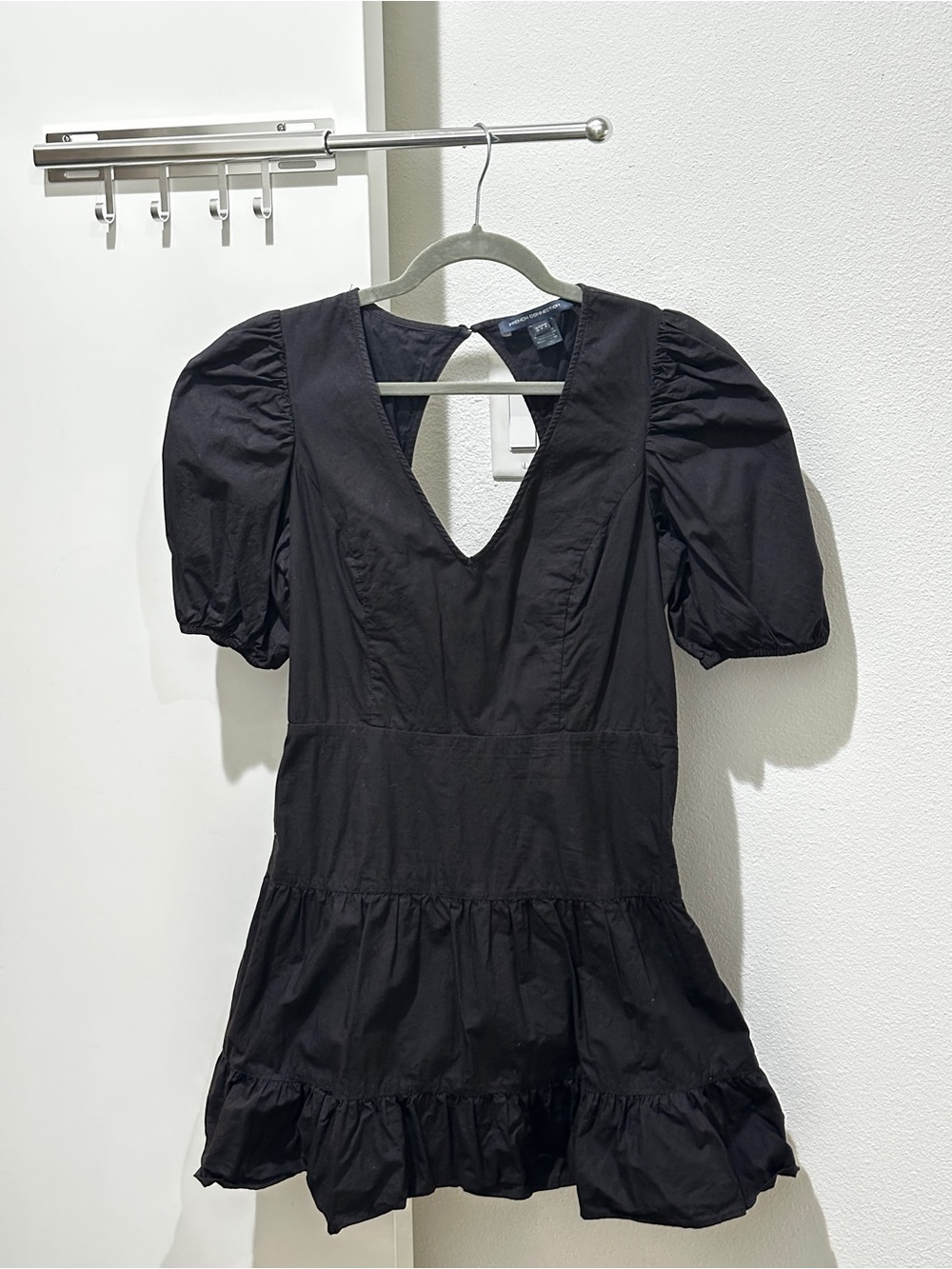 French Connection Black Puff Sleeve Tiered Mini Dress 🖤